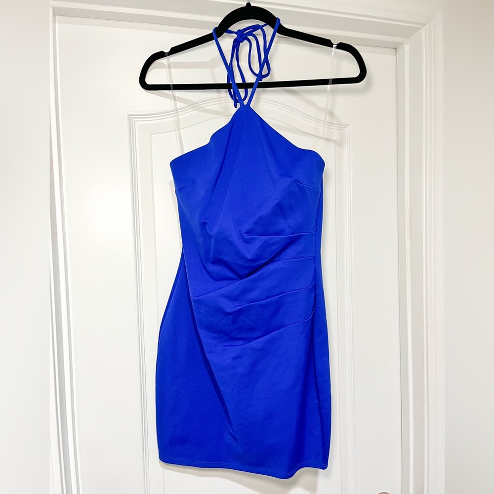 Blue Halter Sleeveless Bodycon Dress